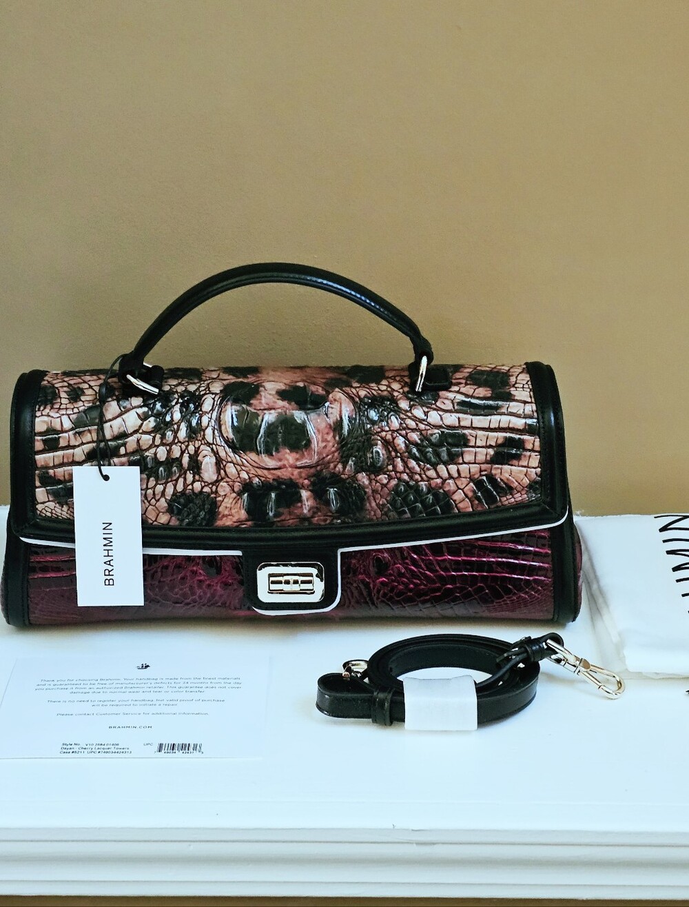 NWT Brahmin CHERRY LACQUER TOWERS Dayan